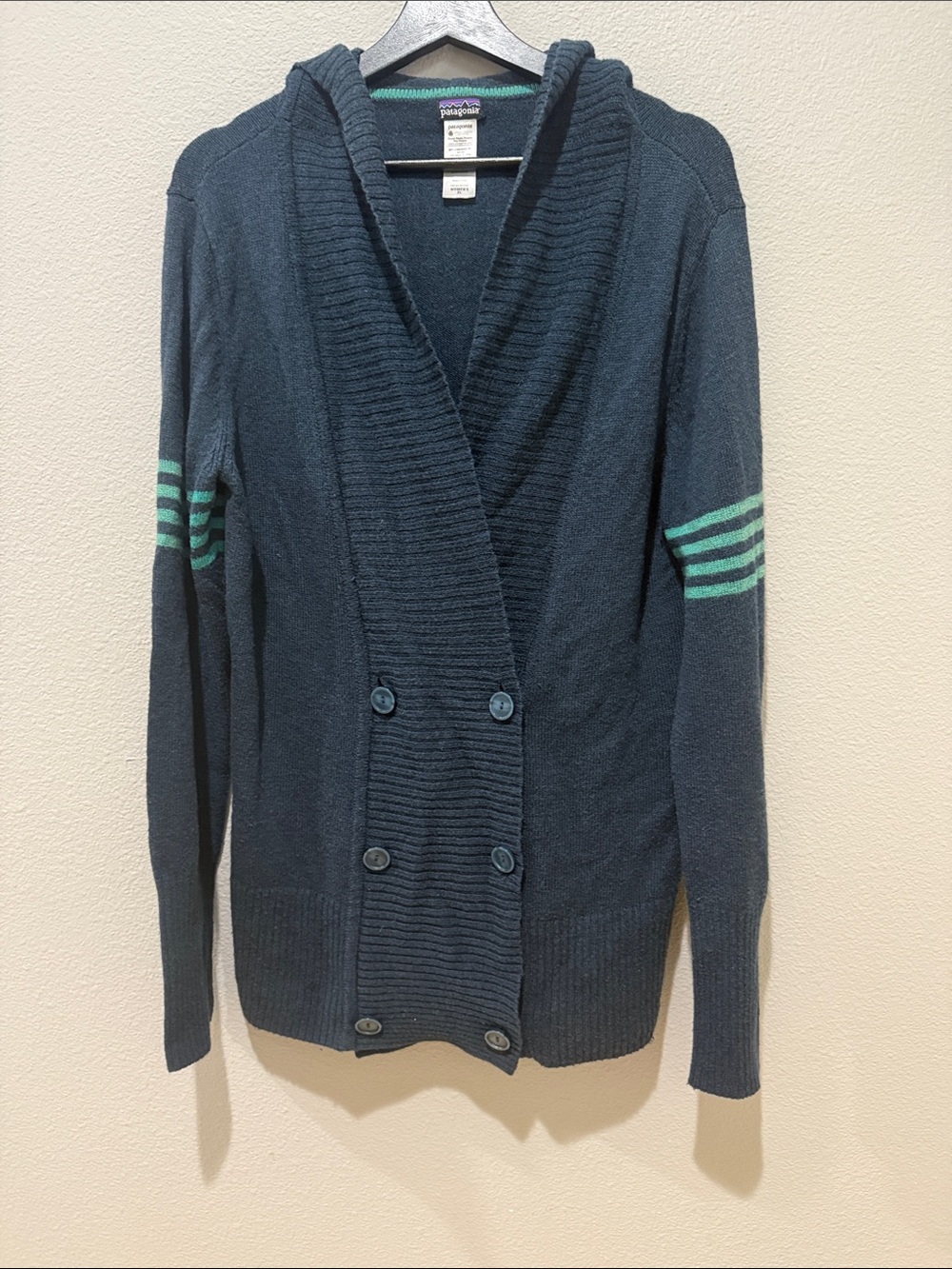 Patagonia Pescadera Navy Blue Double Breasted Button Cardigan Sweater Size XL
